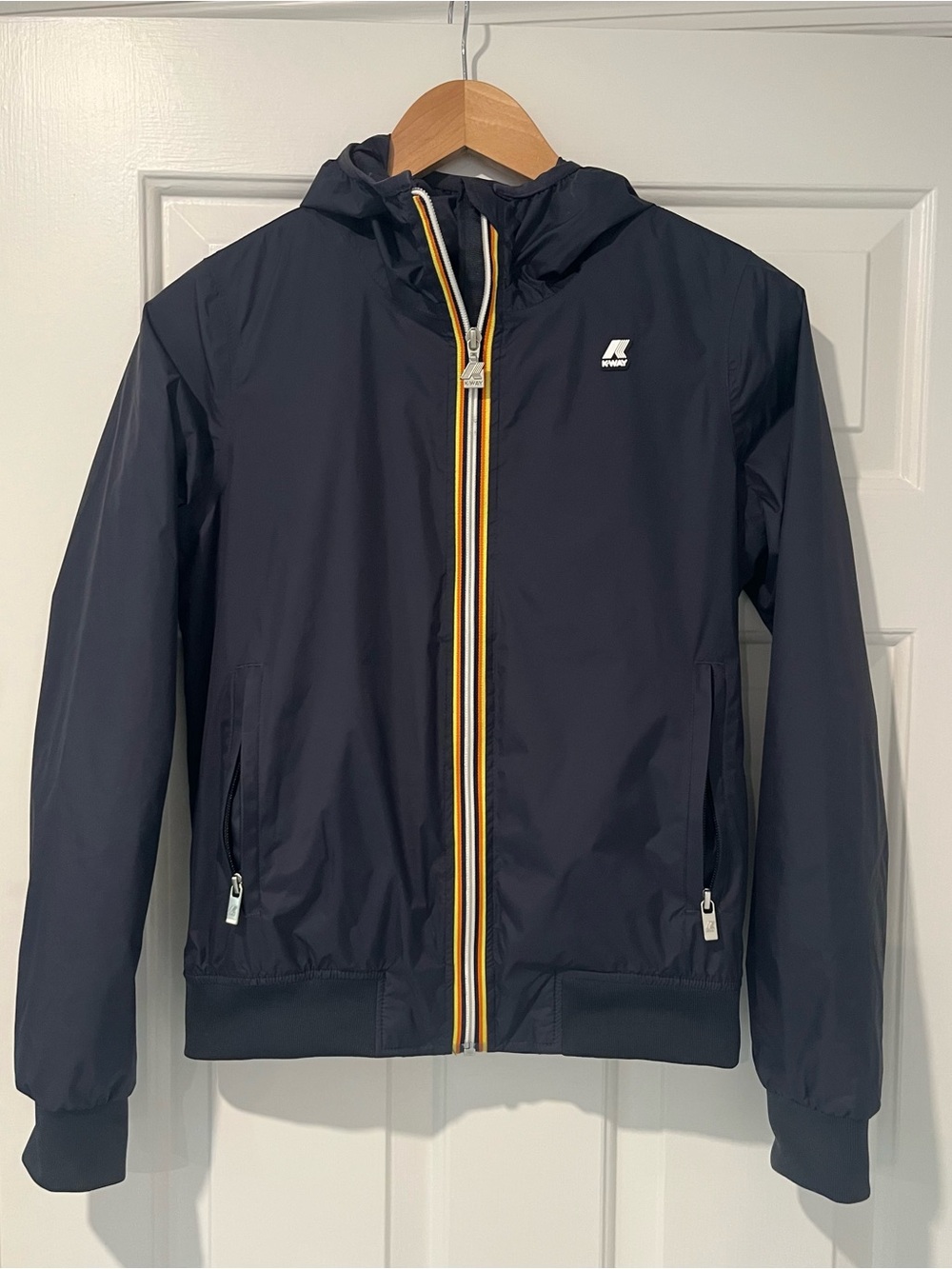 K-Way Kids Navy Hooded Raincoat with Yellow Trimmed Zip